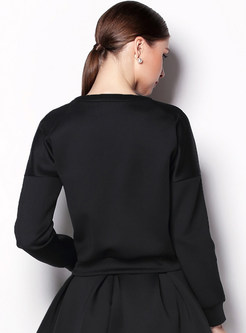 Fashionable Black Embroidery Nail Bead Sweatshirt