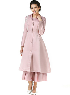 Sweet Elegant Embroidery High Waist A-line Trench Coat