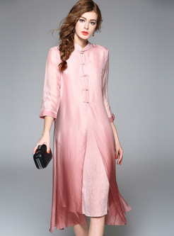 Elegant Silk Pure Color Shift Dress