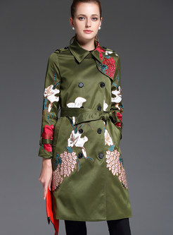 Chic Embroidered Turn Double-breasted Coat 