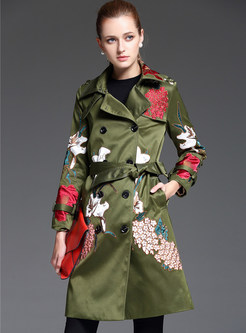 Chic Embroidered Turn Double-breasted Coat 