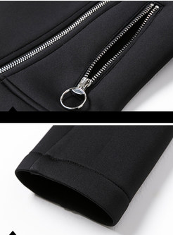 Black Space Cotton Zipper Short Coat