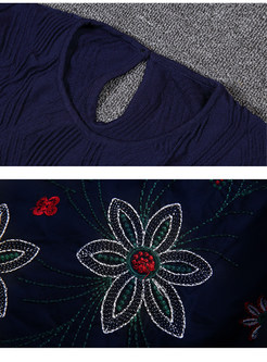 Nipped Waist Short Sleeve Top & A-line Embroidery Skirt