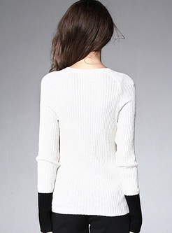 Color-block O-neck Knit Sweater