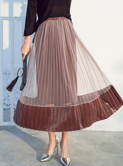 Fashion Pleat Stitching Mesh Skirt