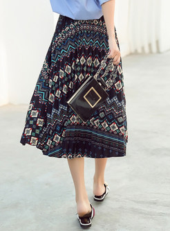 Ethnic Print Chiffon Pleat Skirt
