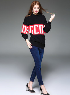 Letter Print Loose Long Sleeve Pullover Sweater