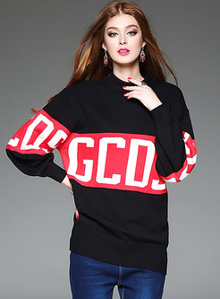 Letter Print Loose Long Sleeve Pullover Sweater