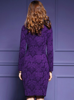 O-Neck Asymmetric Split Elegant Purple Bodycon Dress
