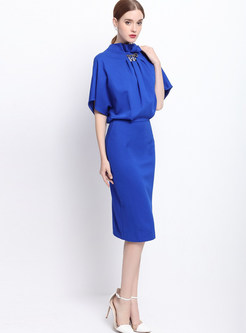 Chic Pure Color Auger Half Sleeve Bodycon Dress