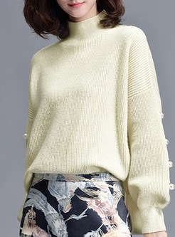 Casual Turtle Neck Wool Lantern Sleeve Sweater