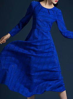 Fashion Pure Color Lace O-neck Maxi Dress
