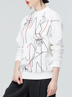 Casual Loose O-neck Abstract Lines Print Hoodies 