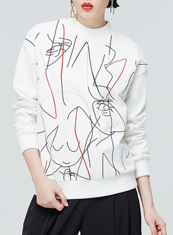 Casual Loose O-neck Abstract Lines Print Hoodies 