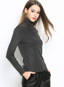 Sexy Mesh Turtle Neck Pure Color Sweater