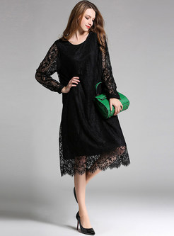 Oversize Hollow Out Lace Embroidery Shift Dress