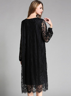 Oversize Hollow Out Lace Embroidery Shift Dress