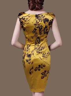 Oversize Sleeveless Ink Print Bodycon Dress