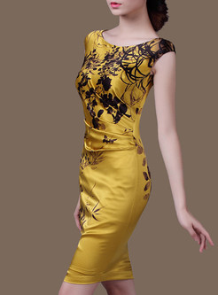 Oversize Sleeveless Ink Print Bodycon Dress