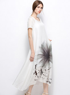 Asymmetric Floral Print Maxi Dress