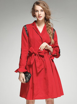 Fashion Pure Color Tight Waist Trench Coat