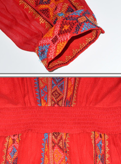 Ethnic Print Square Neck Waist Maxi Dress