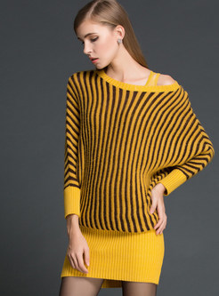 Fashion Stripe Off Shoulder Knitted Dress