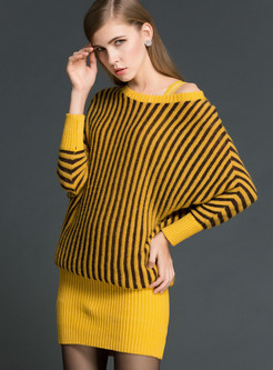 Fashion Stripe Off Shoulder Knitted Dress