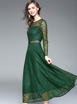 Lace A-Line Elegant Sexy High-Waist Hollow Maxi Dress