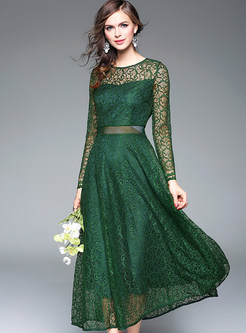Lace A-Line Elegant Sexy High-Waist Hollow Maxi Dress