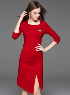 Brief Elegant Asymmetrical Slit Bodycon Dress
