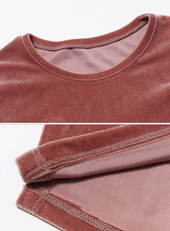 Loose Solid Color Corduroy Long Sleeve T-Shirt