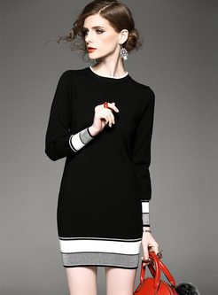 Stylish Monochrome Color-blocked Skinny Knitted Dress