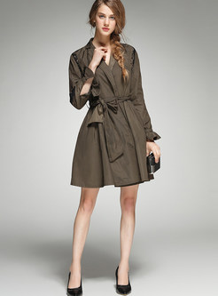 Fashion Pure Color Tight Waist Trench Coat