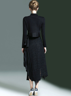 Elegant Black Lace Split Slim Two-piece Outfit