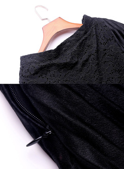 Elegant Black Lace Split Slim Two-piece Outfit