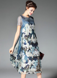 Oversize Short Sleeve Floral Print Shift Dress
