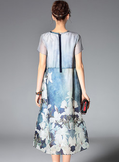 Oversize Short Sleeve Floral Print Shift Dress