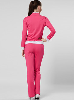 Stand Collar Zipper Casual Solid Color Tracksuits