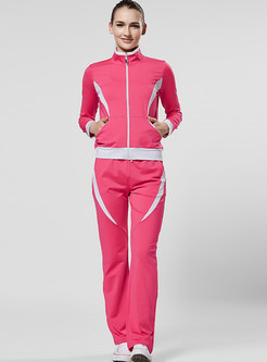 Stand Collar Zipper Casual Solid Color Tracksuits