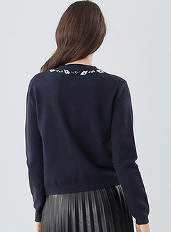 Brief O-neck Caidigan Knit Sweater