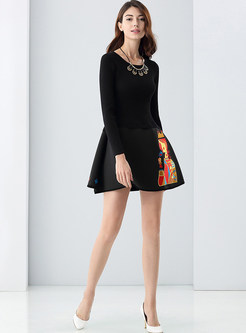 Brief High Waist Embroidery Knitted Dress 