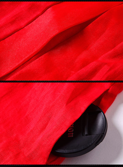 Long Red Lapel Button-hidden Linen Coat