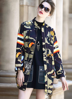 Casual Camouflage Print Straight Coat