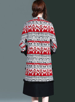 Ethnic Oversize Geometric Patterns Wool Coat