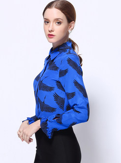 Work Turn Down Collar Hit Color Blouse