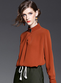 Brief Work Pure Color Long Sleeve Blouse