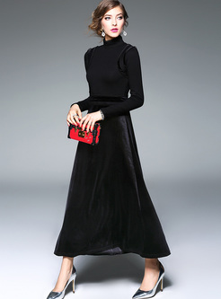 Black Elegant Waist Slim Maxi Dress