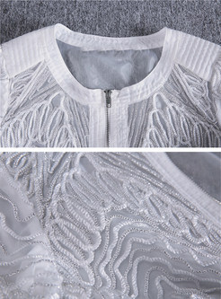Half Sleeve Cardigan Embroidery Brief Coat