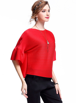 Straight Pure Color Flare Sleeve T-shirt